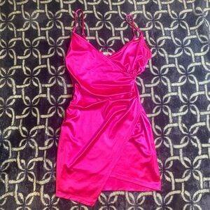 Hot Pink Elegant Satin Mini Dress